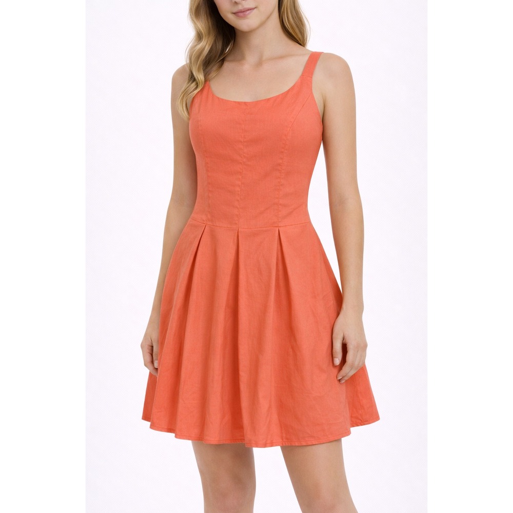TRUCE Pleated Scoop Neck 100% Cotton Dress Coral Kid Size XL Casual Summer Party